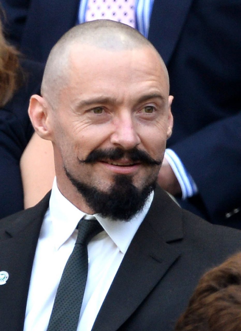 Hugh Jackman Bald Head And Mustache Style