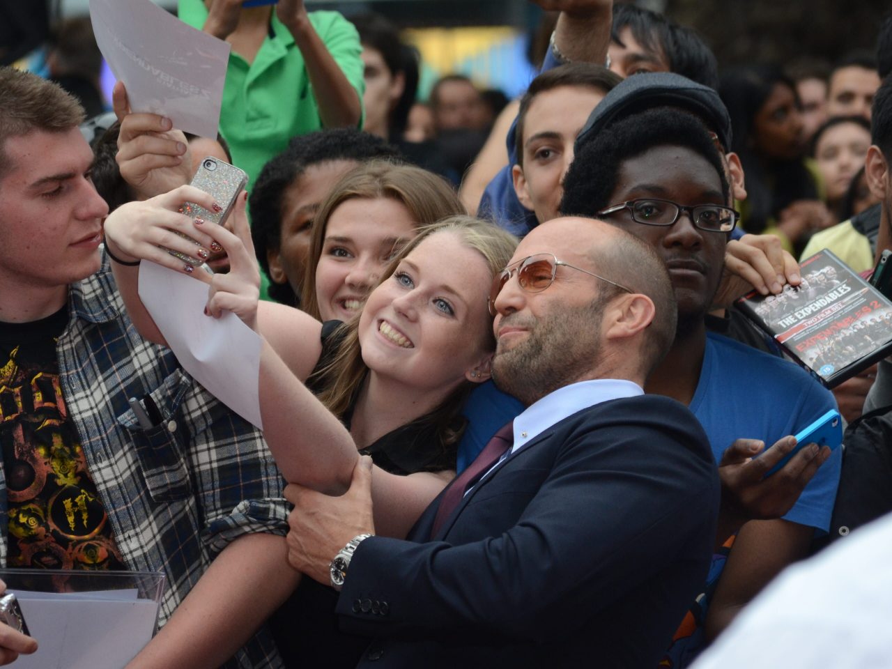 Jason Statham Taking A Selfie With Fans